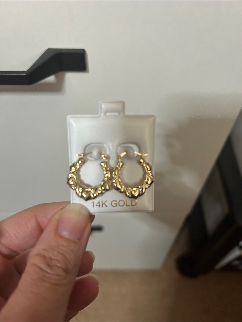 14K Gold Textured Hoop Earrings - Gold